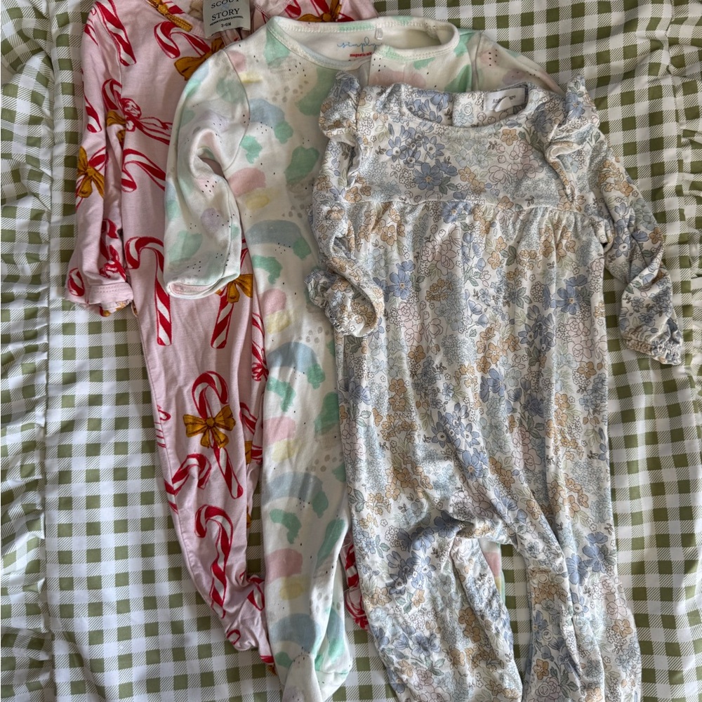 Baby Girls Floral and Candy Cane Sleepers - 3 bundle